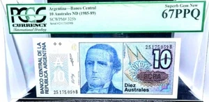 ARGENTİNA / 10 AUSTRALLES / 1985-89 / PCGS 67 / BANKNOTE / UNC / SAMMLUNG - Bild 1 von 3