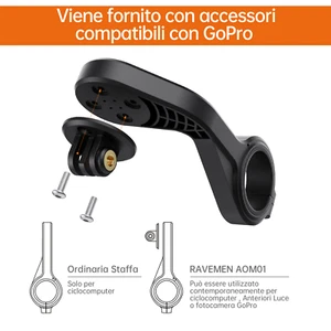 RAVEMEN AOM01 Staffa supporto manubrio bici per Garmin /COOSPO/GoPro/ FR300/160 - Picture 1 of 12