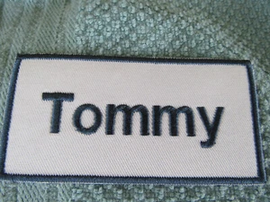 Tommy cloth name label patch 2"x4" White w/Blue letters & Blue Border New - Picture 1 of 3