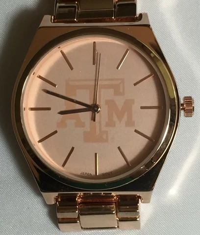 New Texas A&M Aggies Ladies Rose Gold Tone Watch, Metal, With Free Battery, NCAA Cover