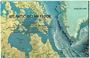1968-6 Juni Vintage Karte ATLANTIC OCEAN / OCEAN FLOOR National Geographic (942) - Bild 1 von 3
