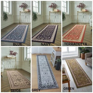 Tappeto tradizionale orientale classico corridoio runner grigio rosso verde blu navy - Foto 1 di 45