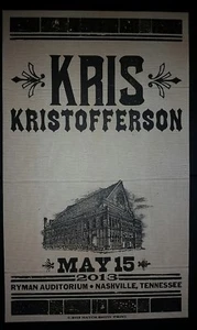 Kris Kristofferson Ryman HATCH SHOW PRINT Nashville 2013 Tour Poster - Bild 1 von 4