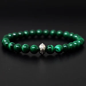 117 Cts Earth Mined Stretchable Malachite Round Shape Beaded Bracelet JK-38E288 - Picture 1 of 2
