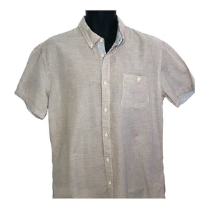 Quiksilver Shirt Size L Modern Fit Short Sleeve 100% Cotton Light Blue Beige - Picture 1 of 15