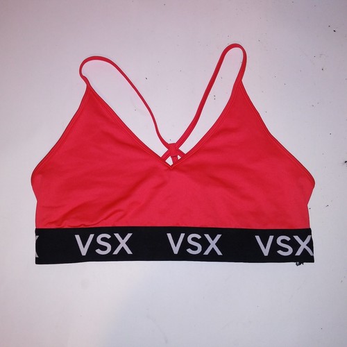 Victoria Secret Sports Bra Large Red Black Logo Banded Racerback