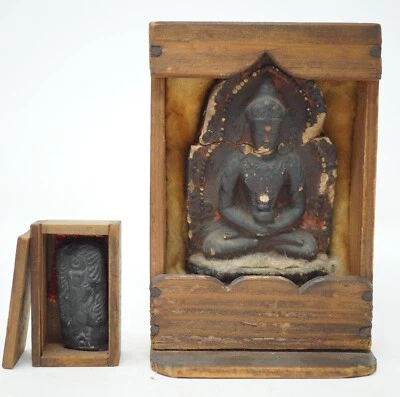 Juego de estatuillas budistas Fudo Myou & Buddha en caja de madera de Japón 0519C6 Foto 1 de 4