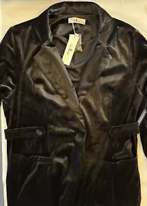 Agnes Orinda Womens Jacket 1X Pockets Button Long Sleeve Comfy Velvet Black - Picture 1 of 8