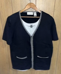 Alfred Dunner 2 in 1 Strickjacke Pullover Oberteil Damen L schwarz weiß kurzarm - Bild 1 von 7