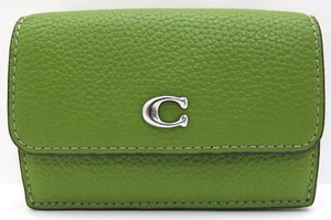 NEW Authentic COACH Pebbled Leather Snap Mini Trifold Essential Wallet Dark Lime - Picture 1 of 9