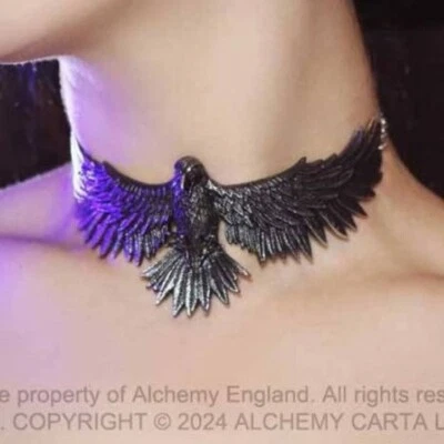 Ожерелье Alchemy Gothic Curse of Coronis ошейник огромный черный ворон готическое P956 новое с ценниками - Изображение 1 из 4