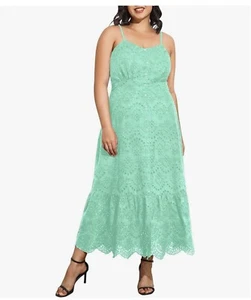 Pinup Fashion Embroidery Eyelet Long Spaghetti Strap Summer Dress Pockets 14 NWT - Picture 1 of 9
