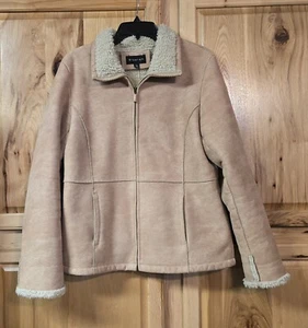 Braetan Jacket Size Large Coat Tan Khacki Sherpa Lined Faux Suede w Pockets - Picture 1 of 9