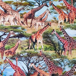 100% Cotton Fabric Michael Miller - Savanna Tower Giraffe Zoo Animals Realistic - Picture 1 of 5