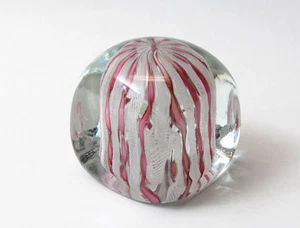 Murano Glass 3" Square Paperweight White Latticino & Pink Ribbon Italy - Picture 1 of 12