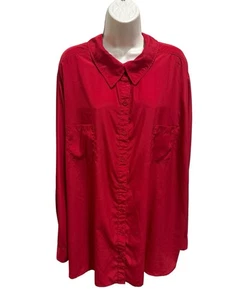 George Women's Plus Size Button Up Roll Tab Long Sleeve Shirt, Red, Pockets, 4X - Picture 1 of 6