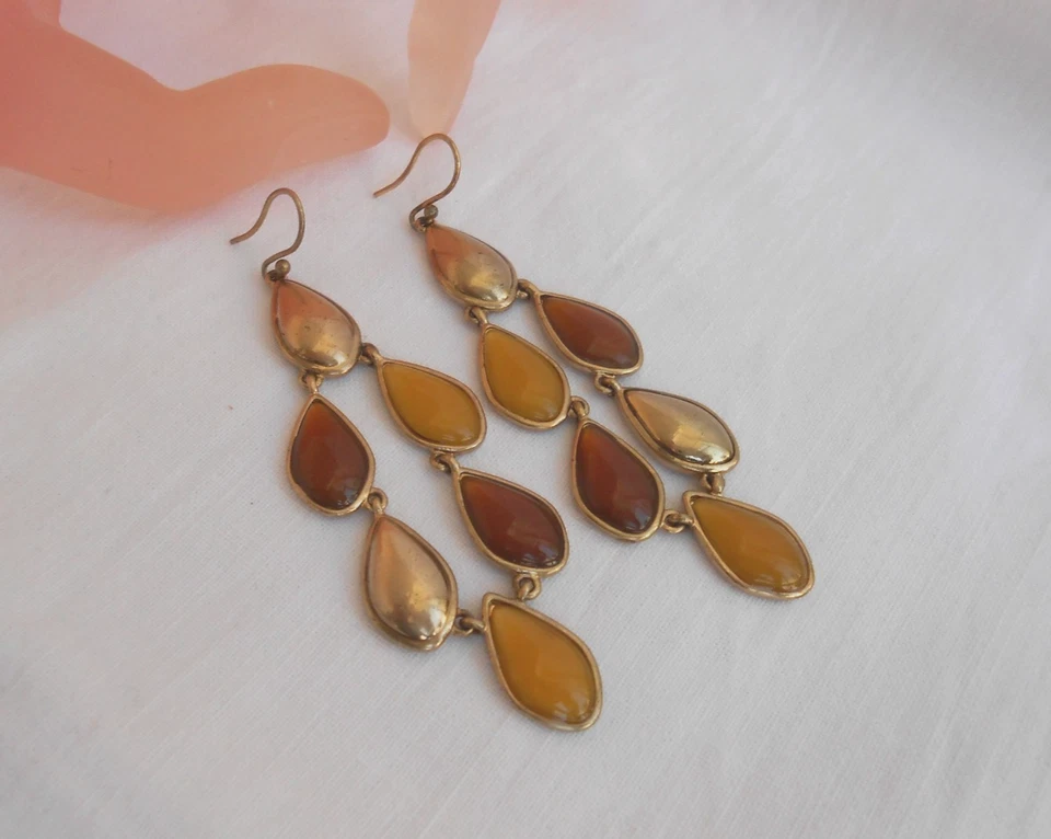 ORECCHINI firma LC LIZ CLAIBORNE per fori nei colori ambra/marrone/giallo - Immagine 1 di 4