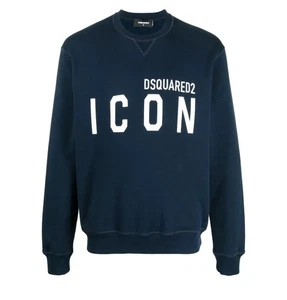 Dsquared2 ICON Fleece Sweatshirt In Navy Blue with brand Print for bidding in XL - Picture 1 of 1