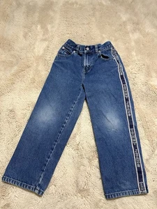 Vintage Y2K Tommy Hilfiger Boys Girls Jeans Spell Out Size 5 Blue Denim Zip - Picture 1 of 4