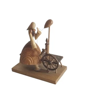 Vtg Sitarski Fedorowicz Hand Carved Wood Figurine Woman Spinning Wheel 5" - Picture 1 of 12