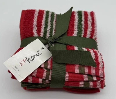 Juego de 8 paños de vacaciones JC Penny Home a rayas de Navidad lisos NUEVO Foto 1 de 4