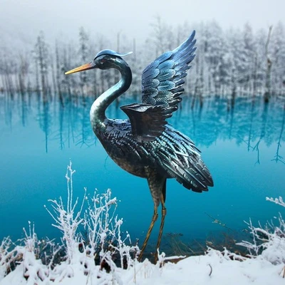 Crane Garden Statue Sculpture, Metal Heron Outdoor Decor, Yard Art Bird Decoy... - Image 1 of 4