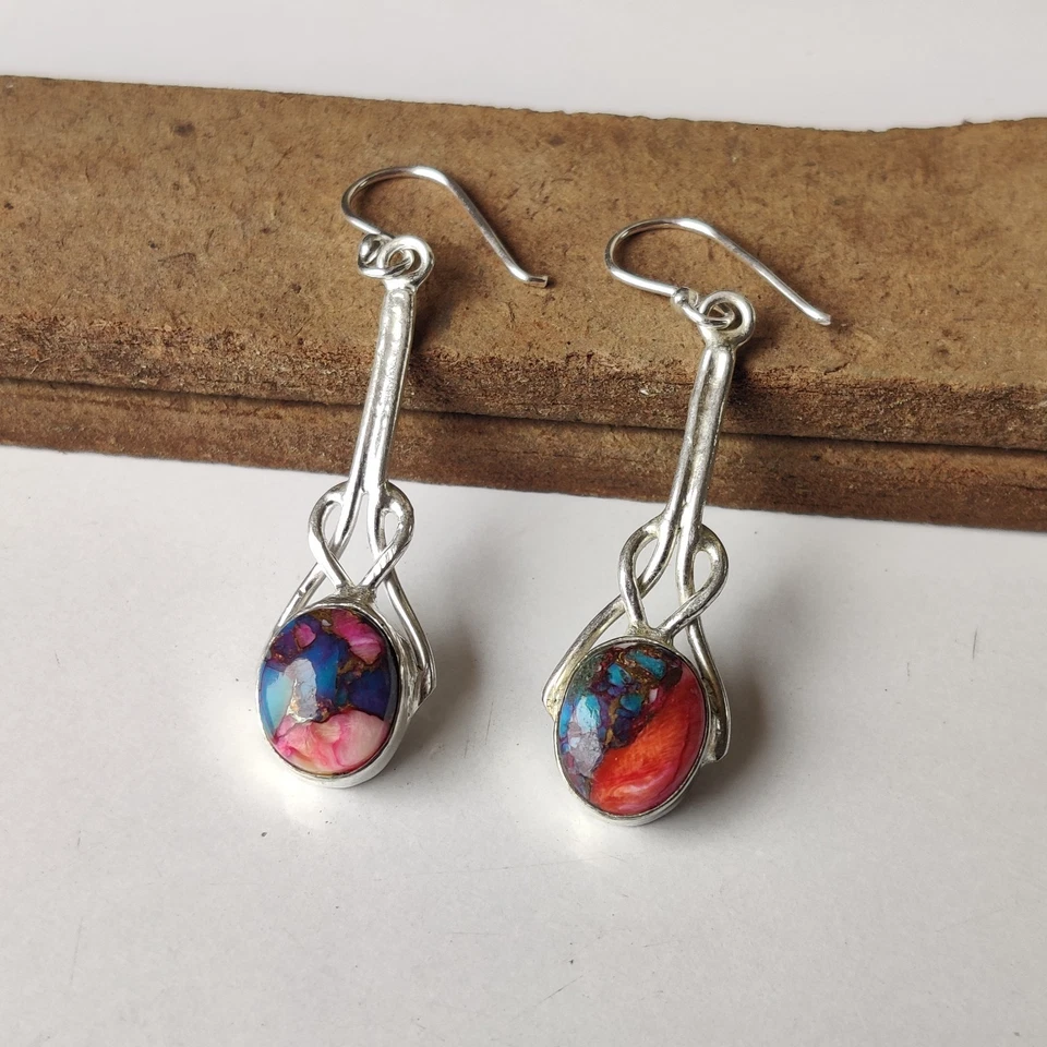 Amazing Pink Copper Turquoise Earring 925 Sterling Silver Unique Earring PG8355 - Imagem 1 de 1