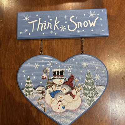 Cuadro colgante vintage de madera Think muñecos de nieve decoración de Navidad  Foto 1 de 4