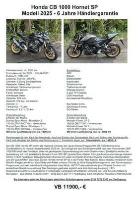 Honda CB 1000 Hornet SP Modell 2025 - 6 Jahre Händlergarantie - Bild 1 von 4