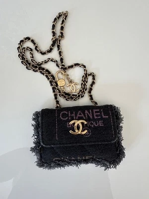 Bolsa tiracolo Chanel SS 22P mini denim estampada bolsa de mão nova com etiquetas caixa bolsa de pó - Imagem 1 de 4
