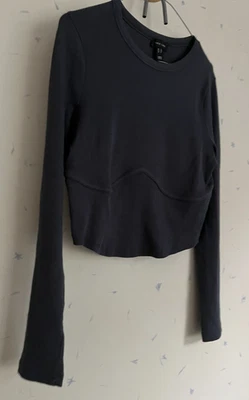 Lovely dark grey ribbed top, long sleeve, corset style effect, Size 16. New Look - Image 1 of 4