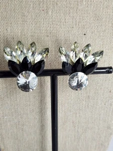 Pendientes de clip vintage negro transparente marquesa y racimo redondo de diamantes de imitación - Imagen 1 de 6