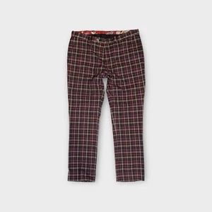 PAISLEY & GRAY SLIM FIT 36 X 32 PLAID CASUAL PANTS RECYCLED WOOL RED BLACK GRAY - Picture 1 of 4