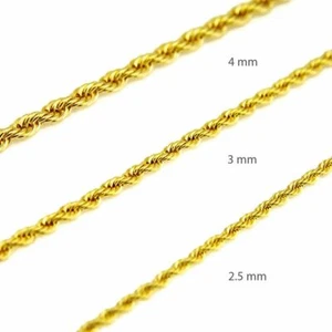 "Combo de cadena de cuerda Hip Hop de gama alta sólida chapada en oro 14K 2,5+3+4 mm 18""+20""+22" - Imagen 1 de 3