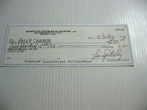 2002 BILLY CANNON BANK CHECK ENDORSED SIGNED ON BACK BY BILLY CANNON & WIFE DOT - Picture 1 of 2