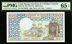 Chad 1000 Francs ND (1974-78) Pick-3b GEM UNC PMG 65 EPQ - Picture 1 of 2