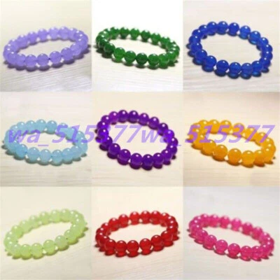 Natural Multicolor 6/8/10mm Jade Jadeite Gems Round Beads Bangle Bracelet 7.5" - Image 1 of 4