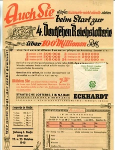 Germany 4.Deutsche Reichslotterie Gewinnplan (Drawing Rules) 1940 Berlin - Picture 1 of 3