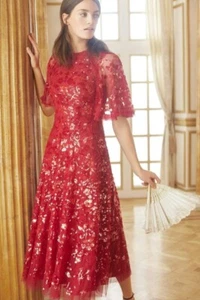 Needle & Thread UK18 US14 deep red ballerina dress SEQUIN cape size 18 BNWT - Picture 1 of 10