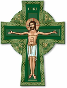Crucifijo grande de 19" icono celta de los cuatro evangelistas sobre madera - Imagen 1 de 6