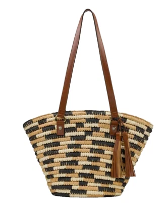 Nuevo Bolso de Mano Patricia Nash Para Mujer Tejido Tinella Paja Negro/Bronceado/Natural Foto 1 de 4