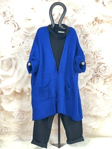 A2507 AMANDINE Strickmantel /-jacke mit Taschen Royalblau EG 44 - 56 - Bild 1 von 9