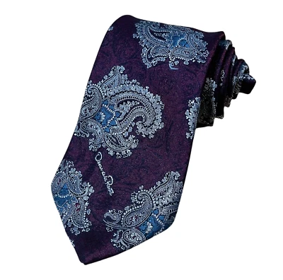 Corbata de Colección Oscar de la Renta 100% Seda Hecha en EE. UU. Granate con Cachemira Plateada Foto 1 de 4