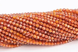 2MM Orange Brown Cubic Zirconia Beads Faceted Round Loose Beads 14.5" - Picture 1 of 3
