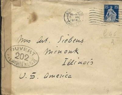 SWITZERLAND 1918 COVER TO MINONK, ILLINOIS US & CENSOR STAMP #215 - Image 1 of 2
