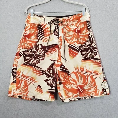 Oneill Hombres Traje de Baño 32 Naranja Hawaiano Hibisco Bañador Cordón 9" Entrepierna LEER Foto 1 de 4