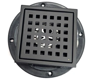 4" Matte Black Shower Floor Drain Kit w/ Flange & Grid Cover Stainless Steel - Picture 1 of 7