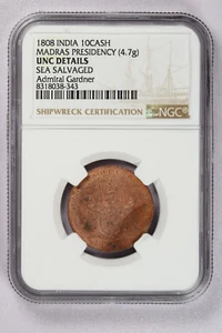 1808 India 10 efectivo Madrás Presidencia UNC detalles mar rescatado almirante Gardner - Imagen 1 de 2