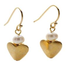 Love Hearts Cultured Pearl Dainty Drop Earrings 1inch L 18K Yellow Gold Plated