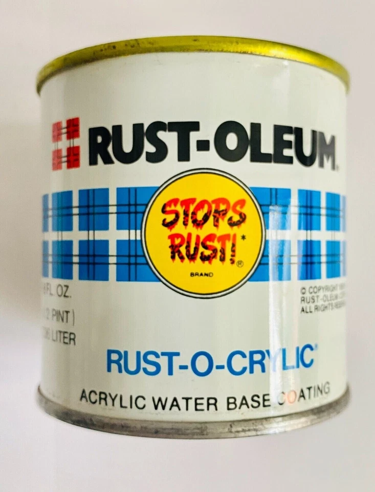 VTG NOS 1979 Rust-oleum 'Rust-O-Crylic' Bright Yellow Rare Blue Plaid 8oz Can - Image 1 of 1